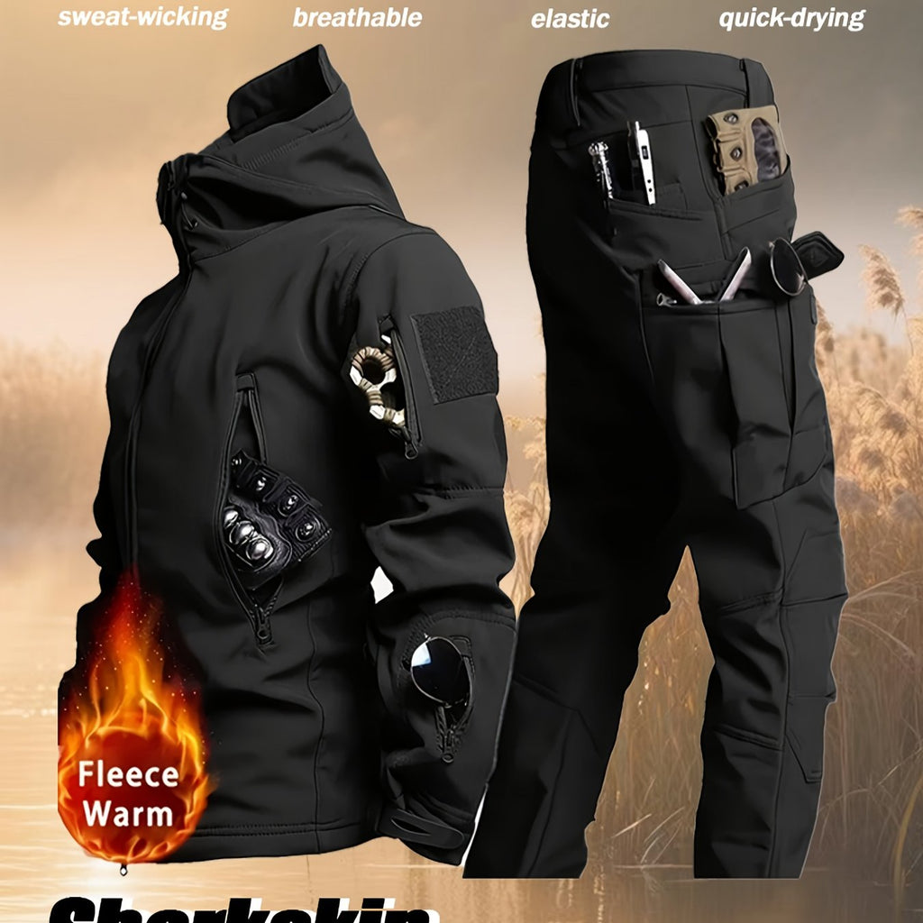 Men'S Coldproof Softshell Jacket & Pants Set - All-Season Outdoor Skiing, Hiking, Cycling, Fishing - Windproof, High Quality, Full-Zip Hooded Design with Multiple Pockets, Machine Washable () - Ideal For Winter Sports & Casua