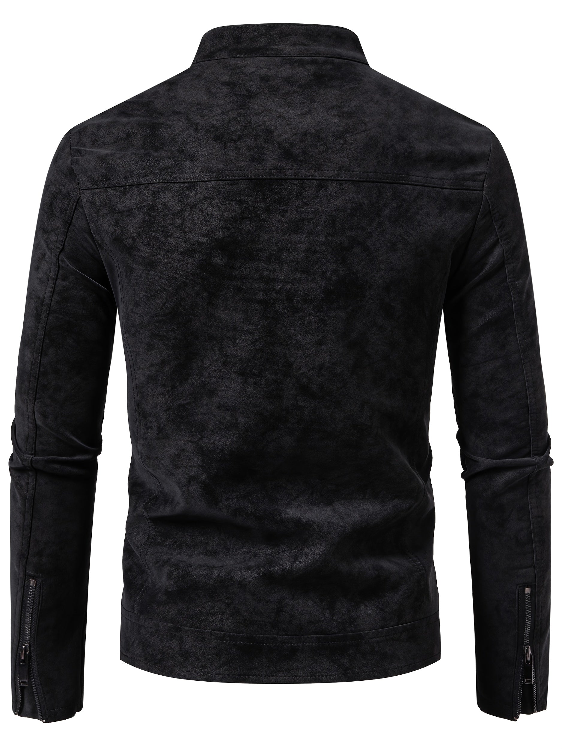 Men'S Motorcycle Jacket - Black Biker Coat with Zipper Closure, Stand Collar, Non-Stretch Fabric - Lightweight Windproof Outerwear for Riding, Commuting, Casual Outdoors - Easy-Clean Motorcycle Rider Jacket, Motorcycle Gear,