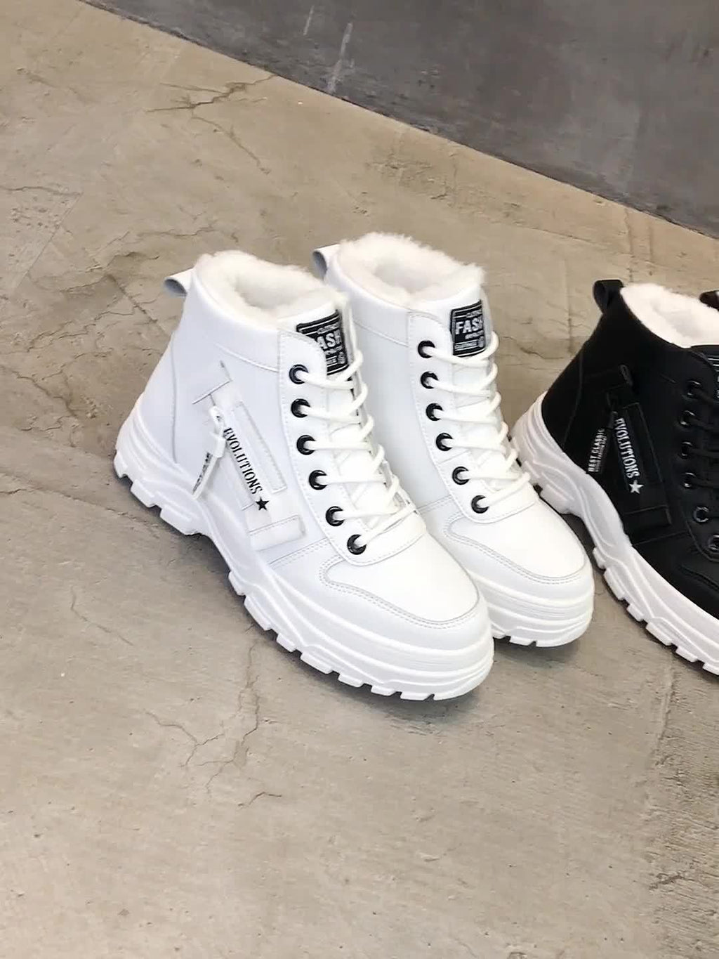 Affordable Women's boots, black and white winter shoes for ladies, slip-on style with plush lining for warmth, a gift for women, fashionable Plush design at the toe, suitable for plus-size women, ideal for  scenes