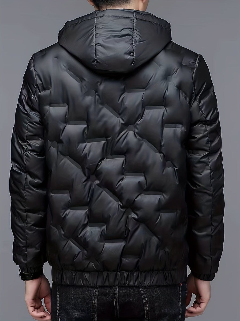 Men's Padded Hooded Jacket, Men Casual Padded Coat Windbreaker Zipper Pocket Stand Collar For Men Winter