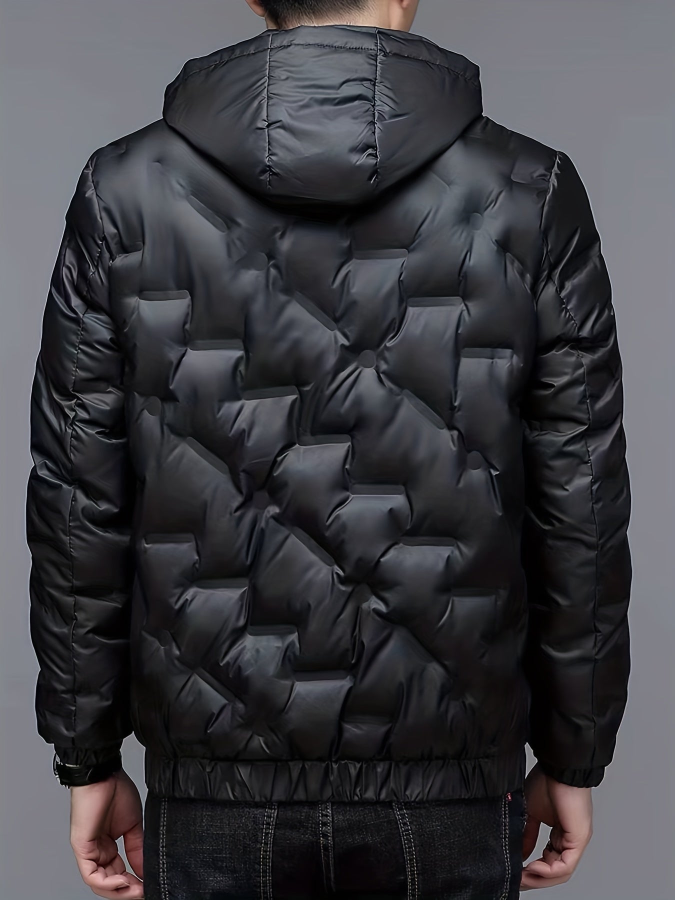 Men's Padded Hooded Jacket, Men Casual Padded Coat Windbreaker Zipper Pocket Stand Collar For Men Winter