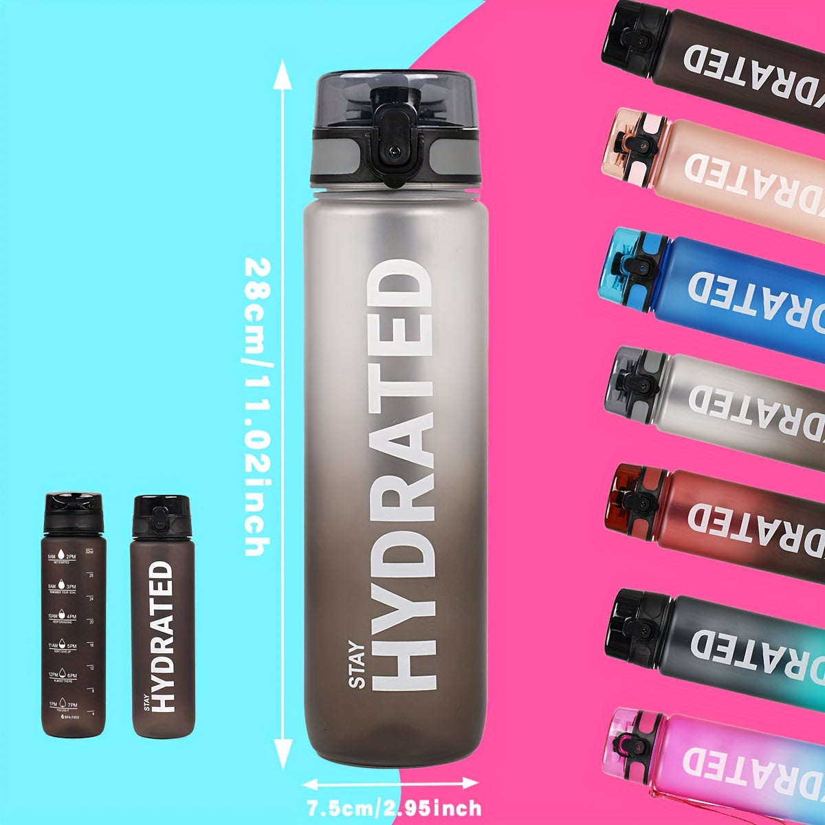 32 oz (1000 ml) Inspirational Sports Water Bottle with Time Markers - Wide Mouth, Leak-Proof, and Stir-Friendly - Includes a Carrying Strap (1 Bottle)