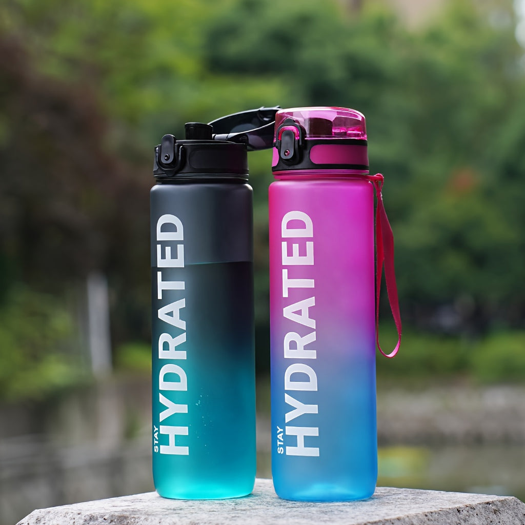 32 oz (1000 ml) Inspirational Sports Water Bottle with Time Markers - Wide Mouth, Leak-Proof, and Stir-Friendly - Includes a Carrying Strap (1 Bottle)
