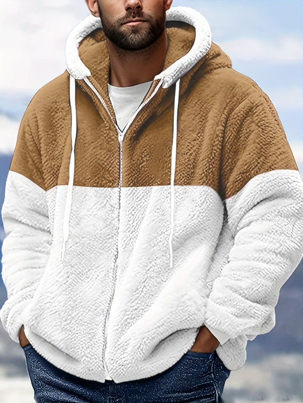 Fleece Jacket Men Sherpa Lined Hoodie Zip Up Fuzzy Lightweight Jackets Warm Long Sleeve Fashion Casual Winter Jackets