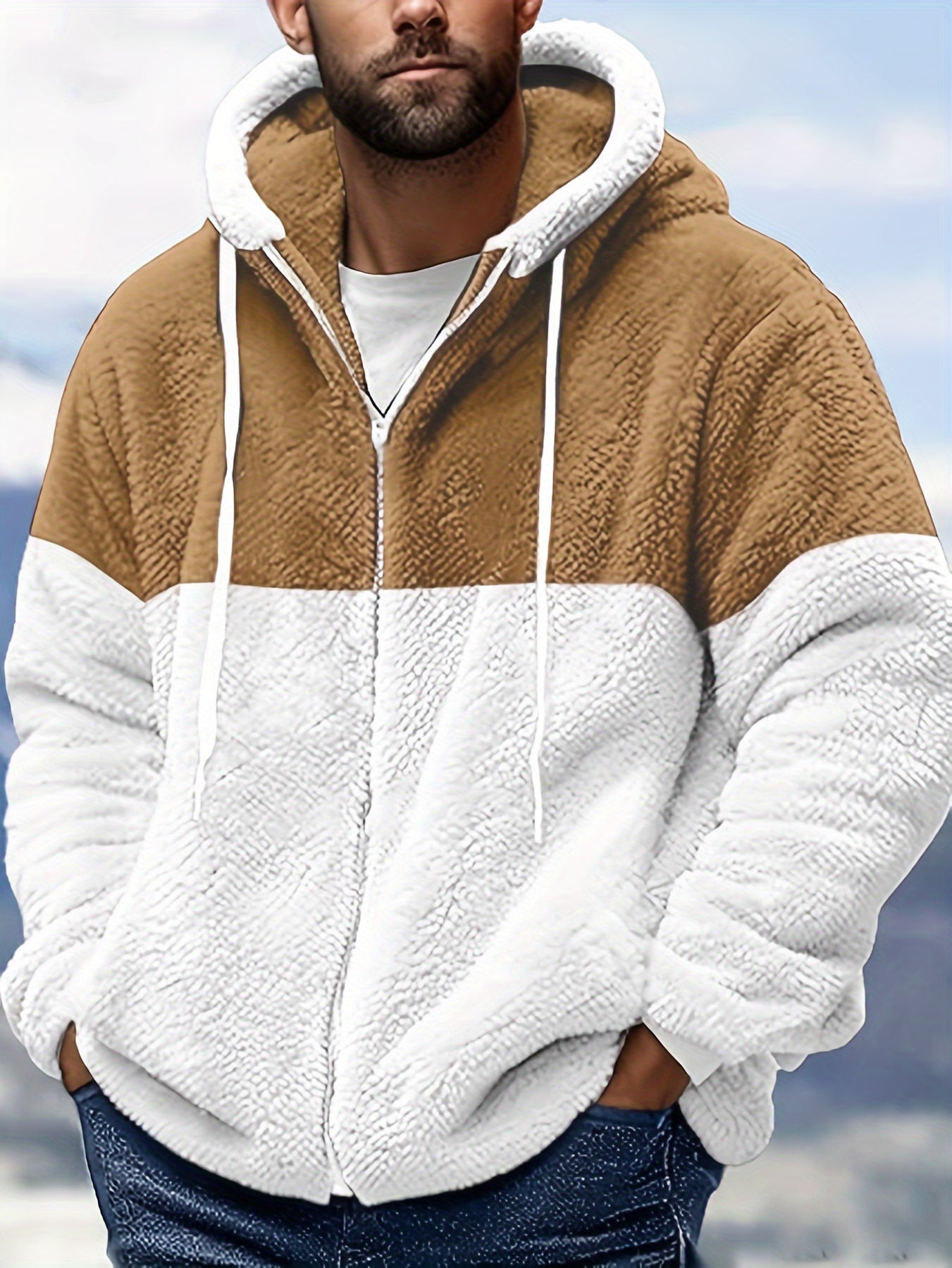 Fleece Jacket Men Sherpa Lined Hoodie Zip Up Fuzzy Lightweight Jackets Warm Long Sleeve Fashion Casual Winter Jackets
