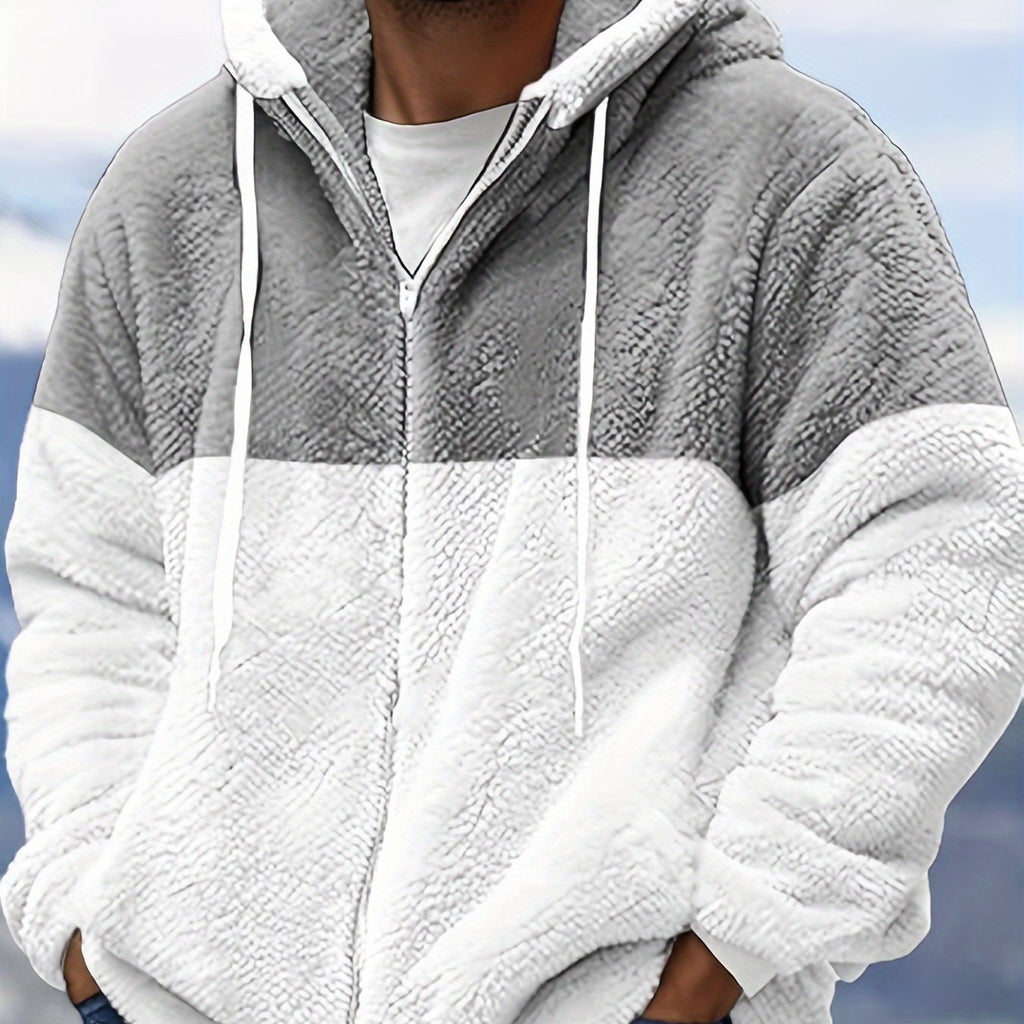 Fleece Jacket Men Sherpa Lined Hoodie Zip Up Fuzzy Lightweight Jackets Warm Long Sleeve Fashion Casual Winter Jackets