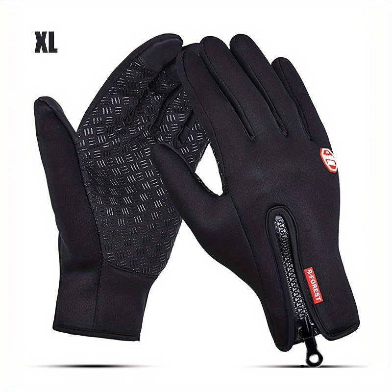 1 Double warm winter outdoor sports Men's and Women's fleece touchscreen thermal cycling windproof gloves, with zipped closure, suitable for motorcycles, running, fishing, hiking - compatible with smartphones/tablets - warm g
