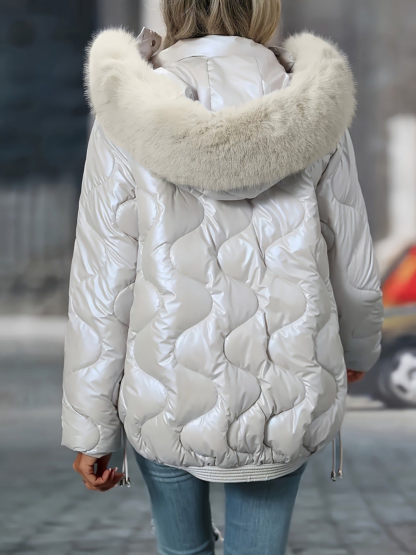 [Women's Winter Jacket] Women's Winter Jacket | Faux-Fur Hood & Collar | Pink/White Puffer Coat, Elegant Warm Outerwear for Cold Weather, Hand Washable Long Sleeve Blazer (No Belt/Hem Adjustments) - Casual to, Winter Coat Wom