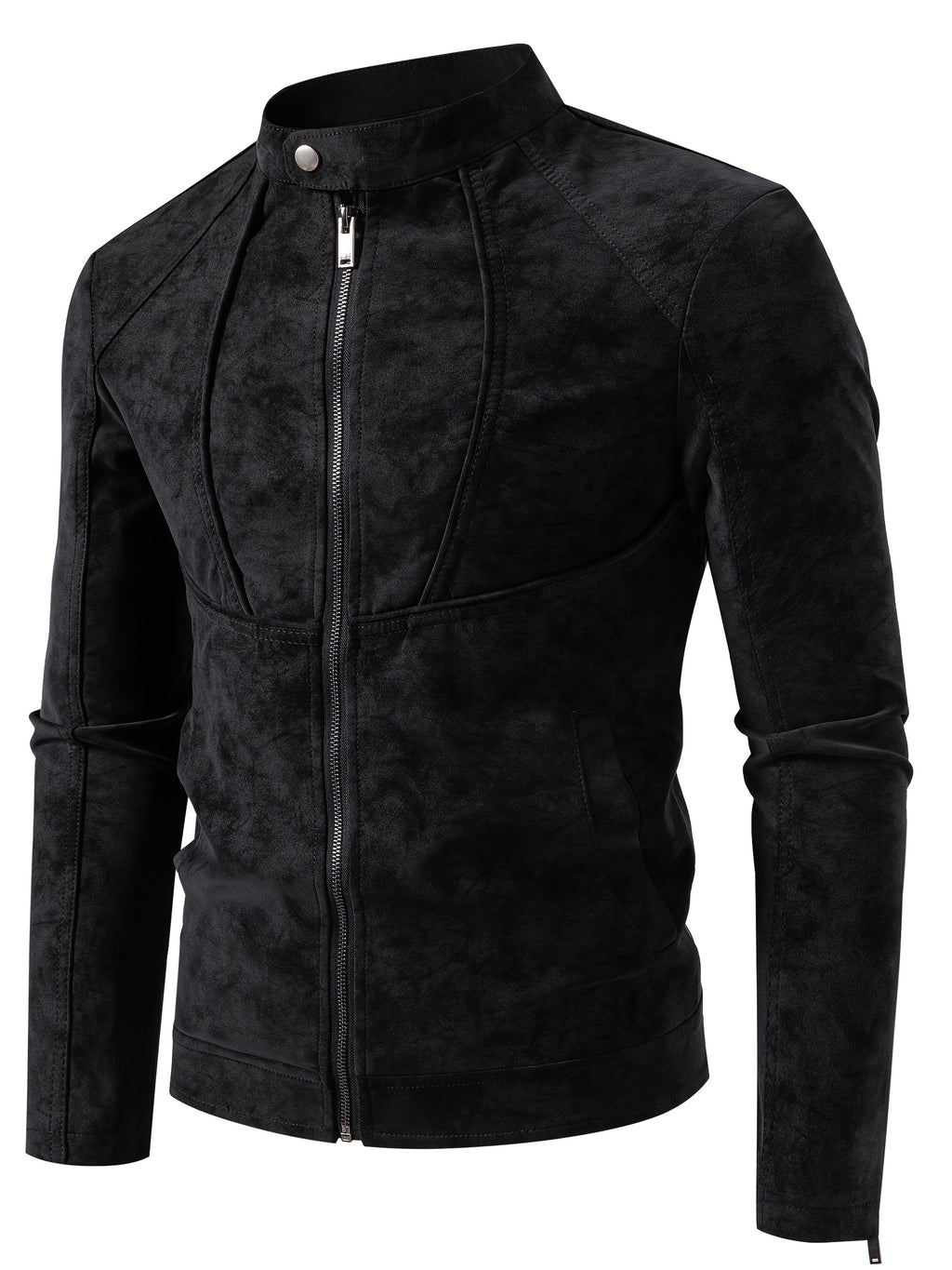 Men'S Motorcycle Jacket - Black Biker Coat with Zipper Closure, Stand Collar, Non-Stretch Fabric - Lightweight Windproof Outerwear for Riding, Commuting, Casual Outdoors - Easy-Clean Motorcycle Rider Jacket, Motorcycle Gear,