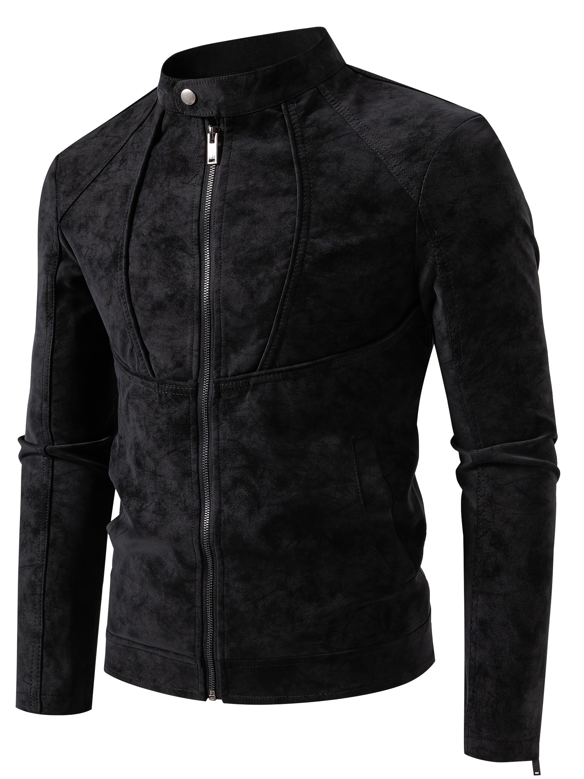 Men'S Motorcycle Jacket - Black Biker Coat with Zipper Closure, Stand Collar, Non-Stretch Fabric - Lightweight Windproof Outerwear for Riding, Commuting, Casual Outdoors - Easy-Clean Motorcycle Rider Jacket, Motorcycle Gear,