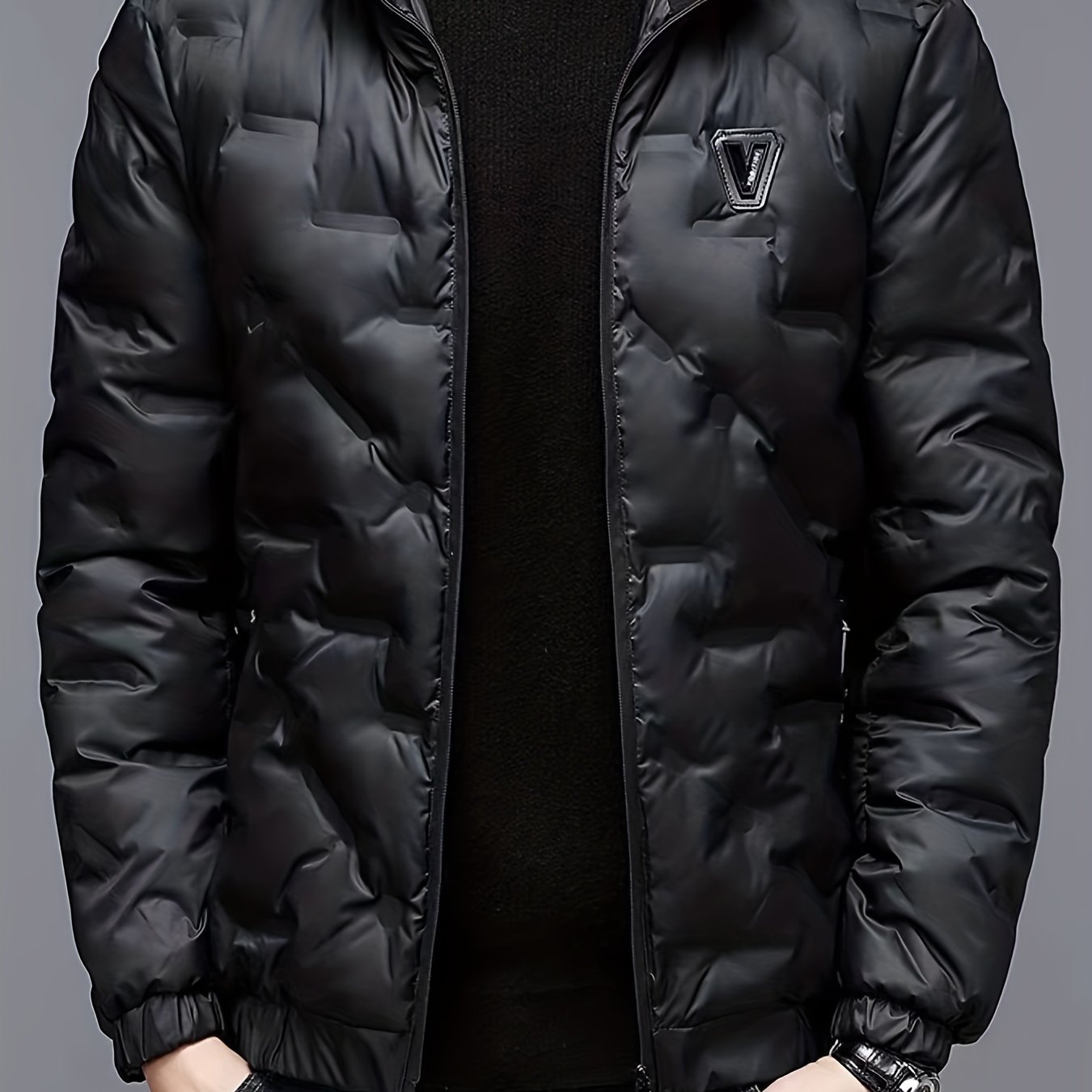 Men's Padded Hooded Jacket, Men Casual Padded Coat Windbreaker Zipper Pocket Stand Collar For Men Winter