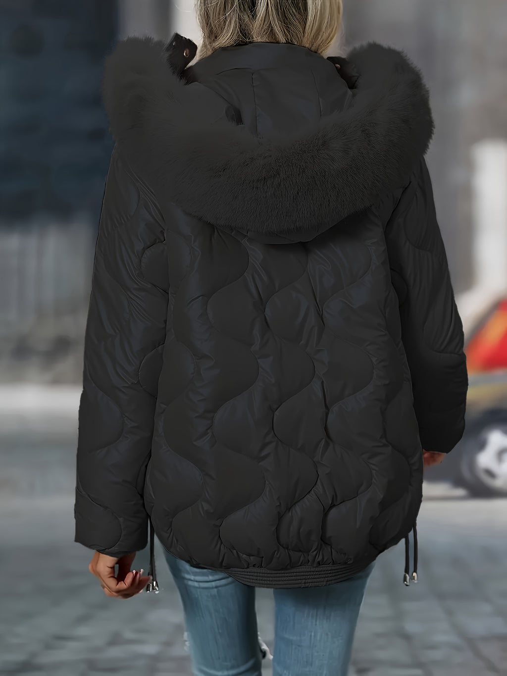 [Women's Winter Jacket] Women's Winter Jacket | Faux-Fur Hood & Collar | Pink/White Puffer Coat, Elegant Warm Outerwear for Cold Weather, Hand Washable Long Sleeve Blazer (No Belt/Hem Adjustments) - Casual to, Winter Coat Wom