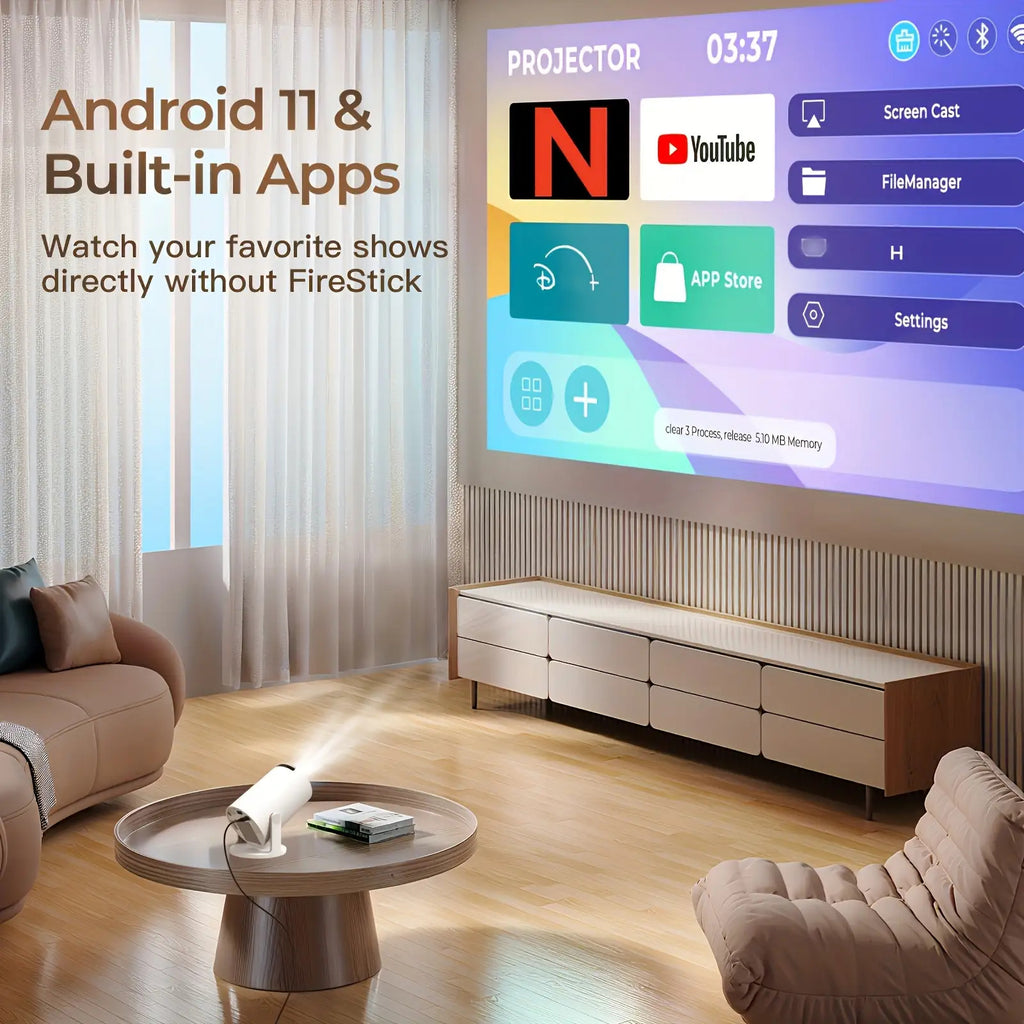 2025 Upgraded HY300PRO Mini Projector with WiFi and Bluetooth, Portable Native 720P, 4K Support/Decoding, Auto Keystone Correction, 180° Rotation, Smart for Home & Outdoor Use Android 11