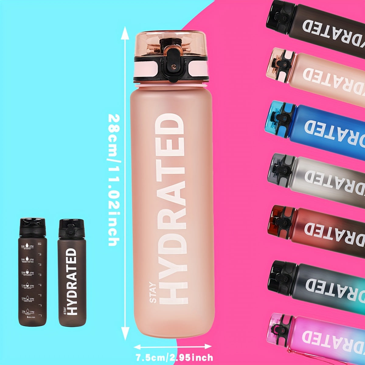 32 oz (1000 ml) Inspirational Sports Water Bottle with Time Markers - Wide Mouth, Leak-Proof, and Stir-Friendly - Includes a Carrying Strap (1 Bottle)